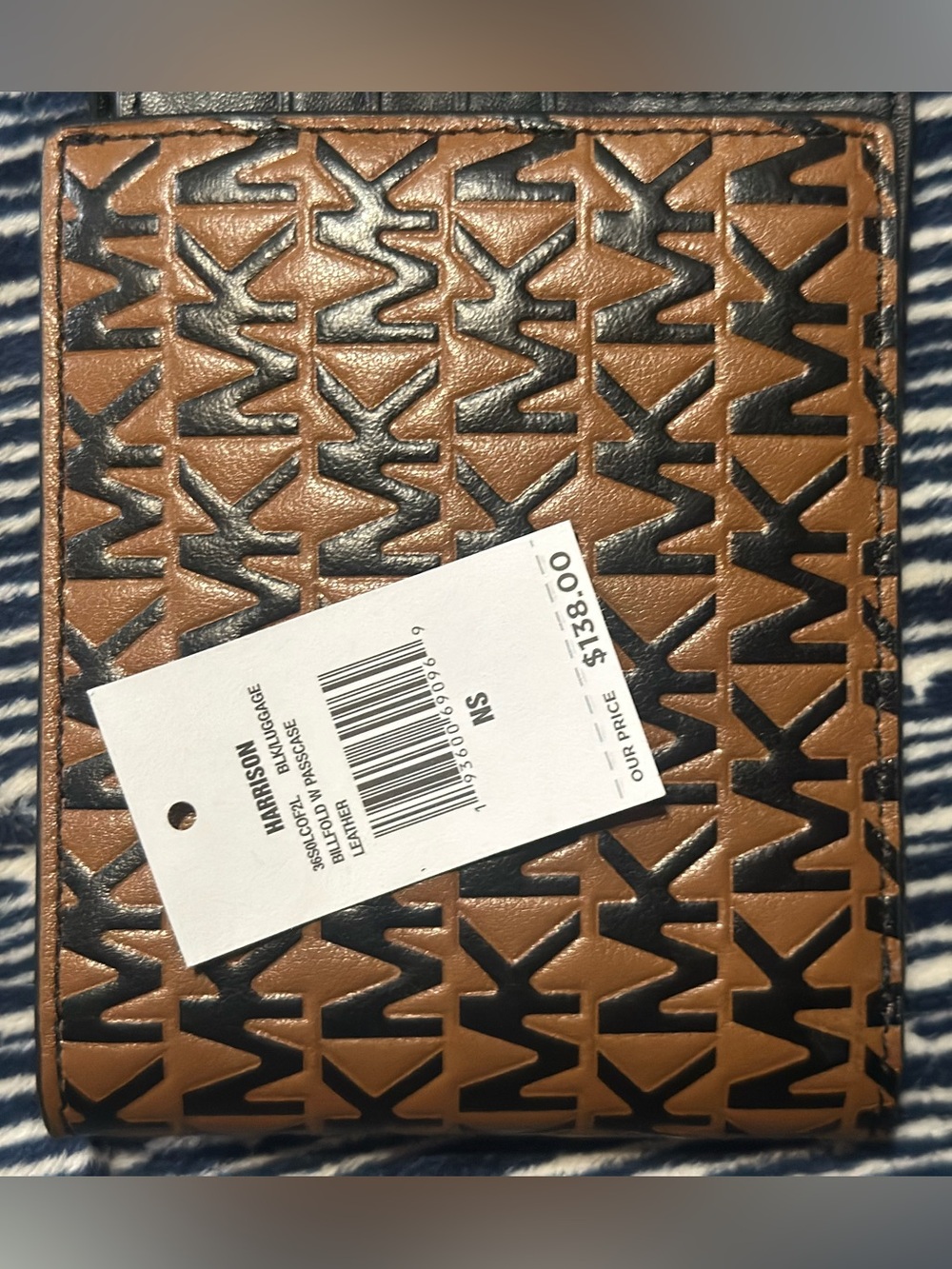 Michael Kors Brown and Black Embossed MK Bi-Fold Card Holder